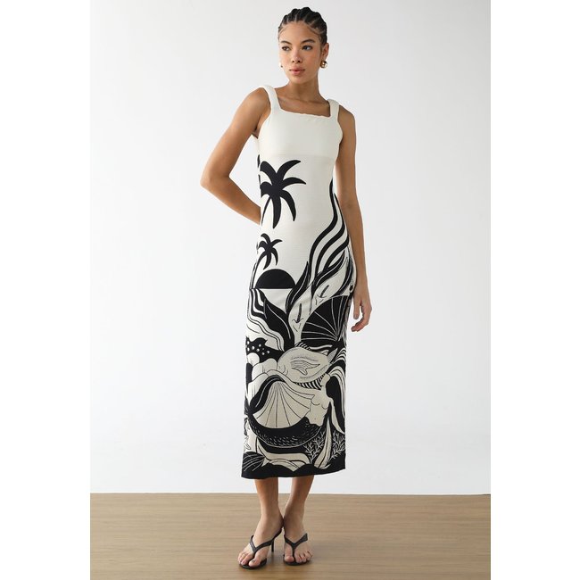 Vestido Feminino FARM Estampa Artística Off-White