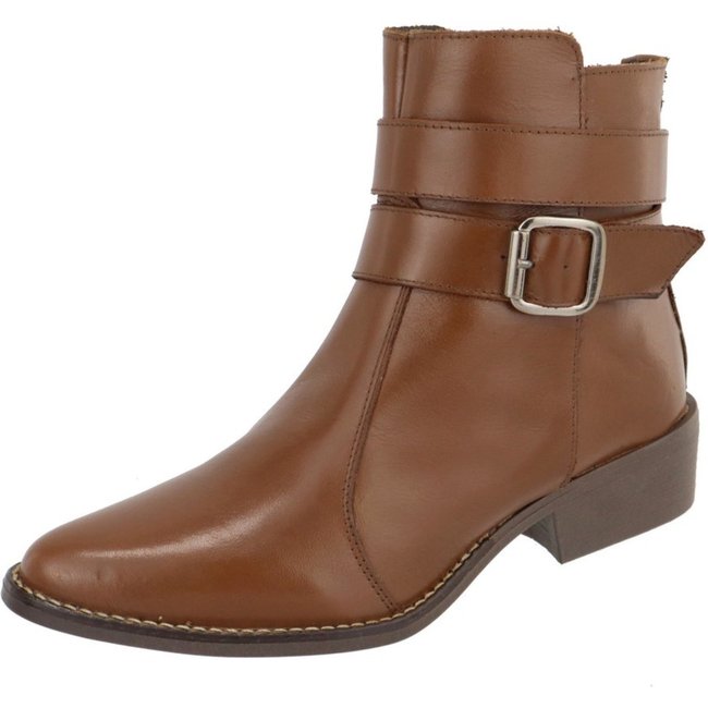 Bota em Couro Feminina Cano Baixo Bico Fino Conhaque Tellini Store