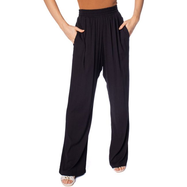 Calça Feminina Giraffe Reta Viscose com Elástico Preto