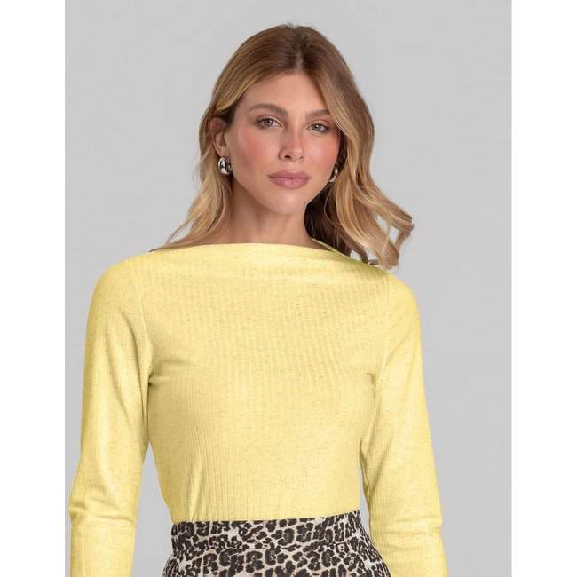 Blusa Feminina Manga Longa Canelada Dianna Amarelo