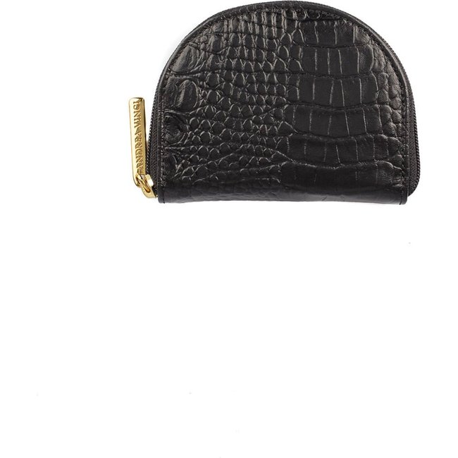 Mini Carteira Andrea Vinci Feminina De Couro Croco Ayla 9x11cm - Preto