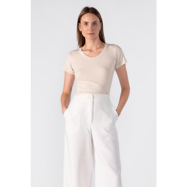 Blusa malha gola v Bege