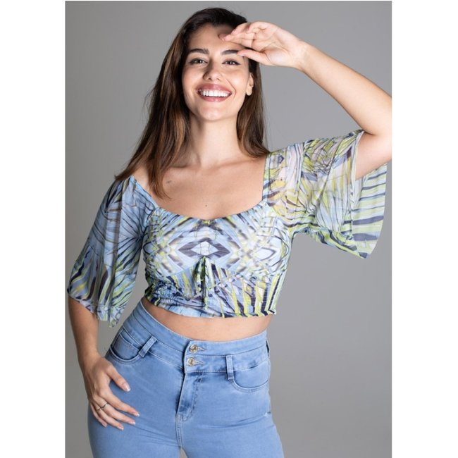 Cropped Ciganinha Sawary Fashion Estampado Azul