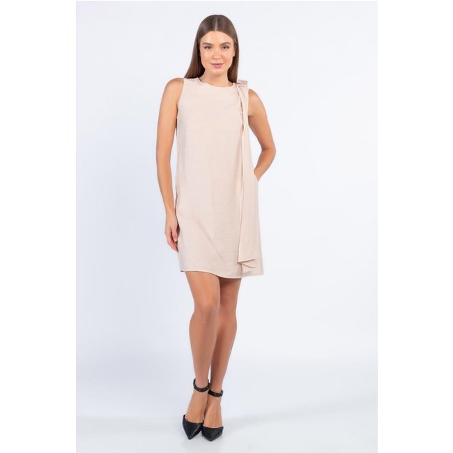 Vestido viscose com faixa ombro Bege