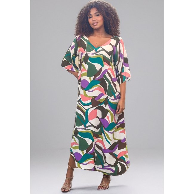 Vestido Cabanafree Midi Abapã Plano com Bolso Estampa Encanto Botânico