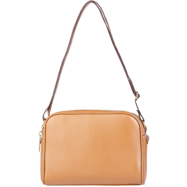 Bolsa quadrada de couro liso Daiana - Caramelo