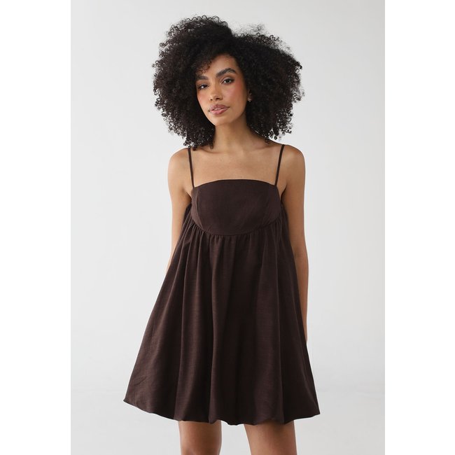 Vestido Feminino My Favorite Balonê com Linho Marrom