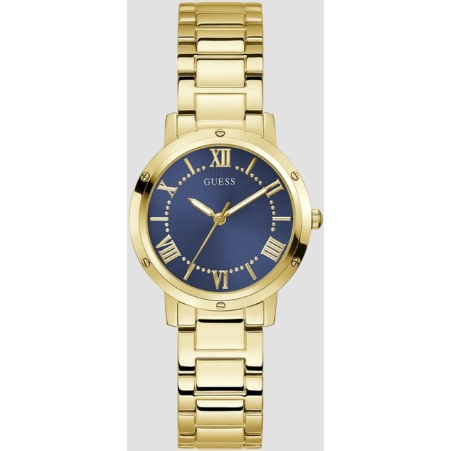 Relógio Guess Redondo Analógico Azul Aço Dourado