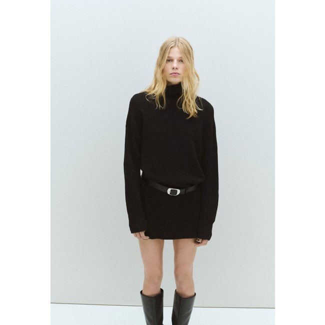 Vestido Mango Gola Alta Preto
