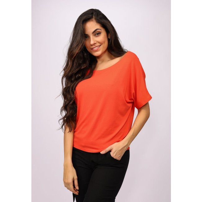 Blusa Morcego Amazonia Vital Malha Gola Canoa Manga Curta Laranja