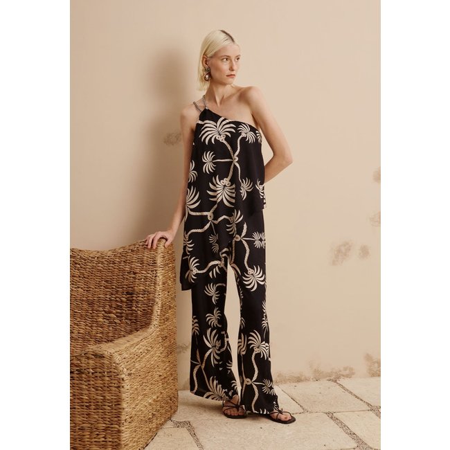 Calça Pantalona Cós Elástico Costas Estampada Carnaúba
