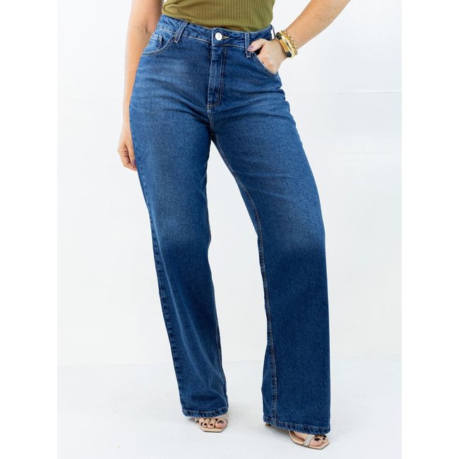 Calça Feminina Wide Leg Jeans Tradicional Cintura Alta Anticorpus