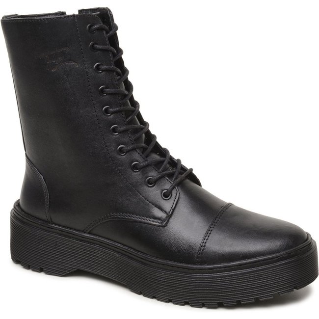 Bota Coturno Feminino Couro Cano Alto Plataforma Zíper Preto