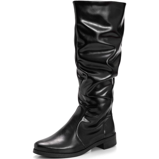 Bota Feminina Lumiss Montaria Slouchy Enrugada Salto Baixo Bico Redondo Preto