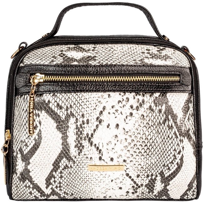 Bolsa baú pequena de couro estampado Lara - Cobra