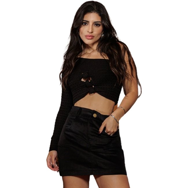 Cropped uma Manga Tricot Modal Alfenna Preto