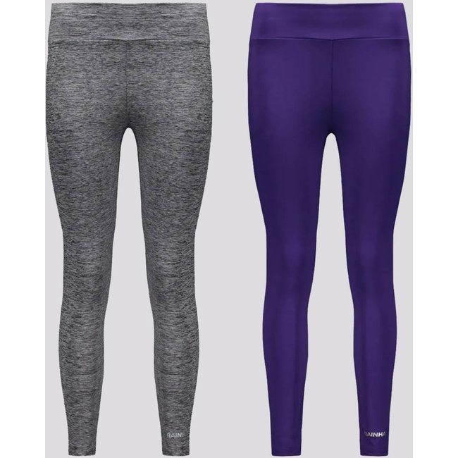 Kit 2 Calças Legging Rainha Classic UV 50+ Joy II Feminina Cinza e Roxa