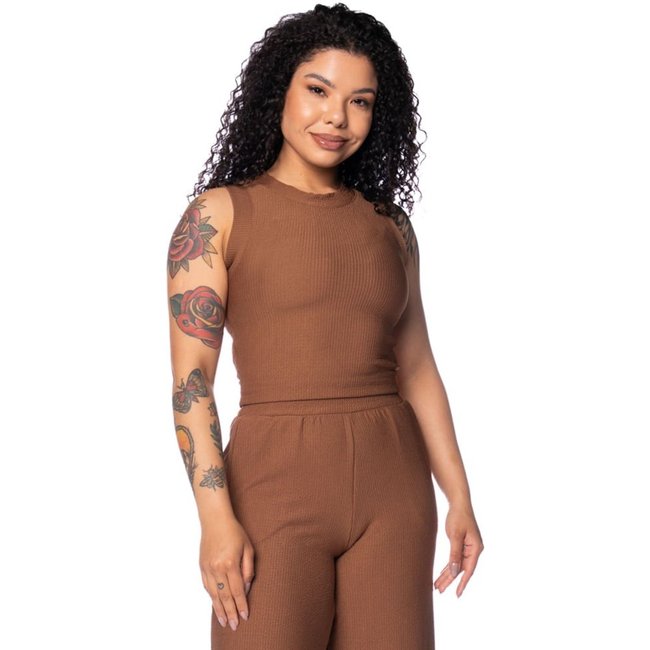 Regata Cropped Feminina Babicat Texturizada Marrom