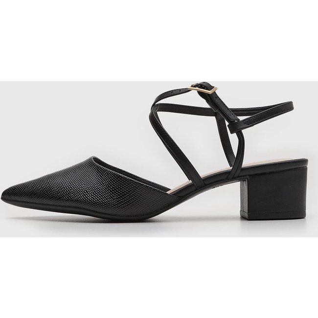 Scarpin Feminino cê Salto Médio Bloco Tiras Preto