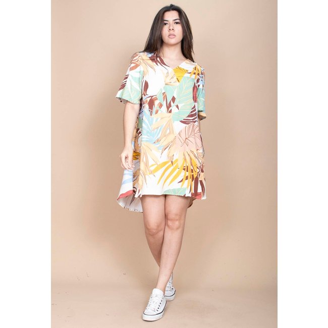Vestido Cabanafree Curto Pataxô Viscose Mullet Decote V Estampa Aurora Suave