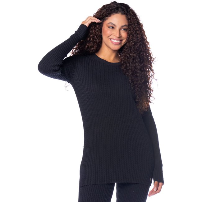 Blusa Feminina Biamar Algodão Alongada Tranças Preto