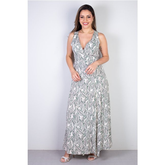 Vestido longo de viscose slub transpassado 71116 - Floral
