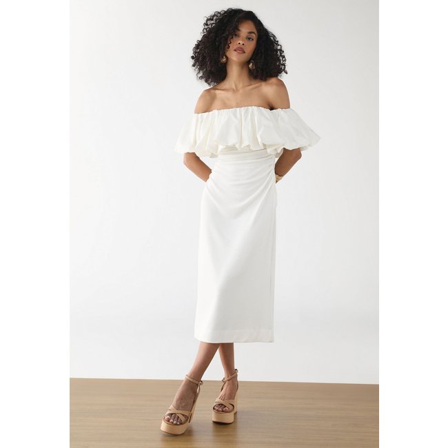 Vestido Feminino FARM Ombro a Ombro Midi Off-White