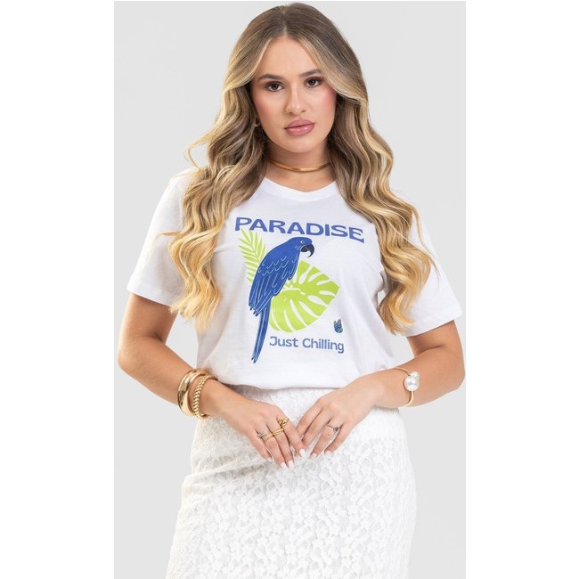 Camiseta Feminina Cianitas Branca Estampa Arara Paradise