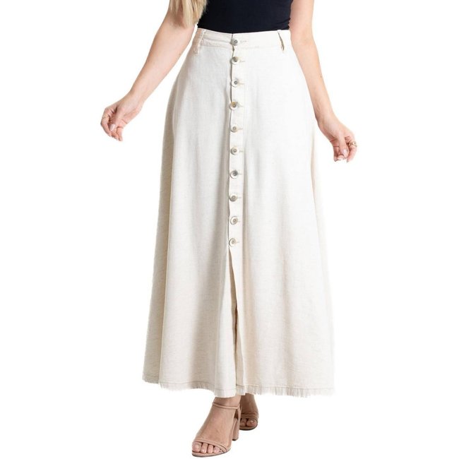 Saia Linho Sawary Midi - 280334 - Bege - Sawary