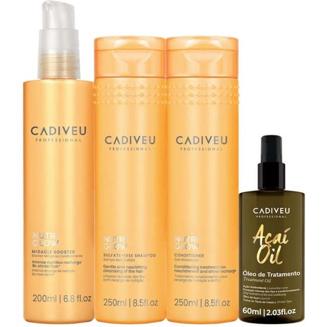 Kit Cadiveu Professional Nutri Glow Shampoo Condicionador Pré-Shampoo e Açaí Oil 60 (4 produtos)