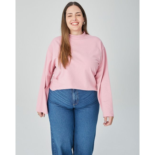 Blusa Ampla Feminina Plus Size Em Moletinho Stretch Linho