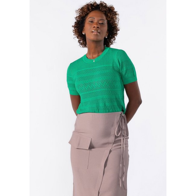 Blusa curta de tricot trabalhado Verde