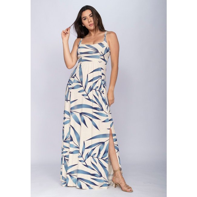 Vestido CabanaFree Longo Jambo Malha Aberturas Bambu Azul
