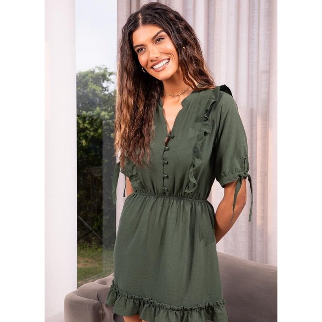 Vestido Crepe Plano Verde Quintess