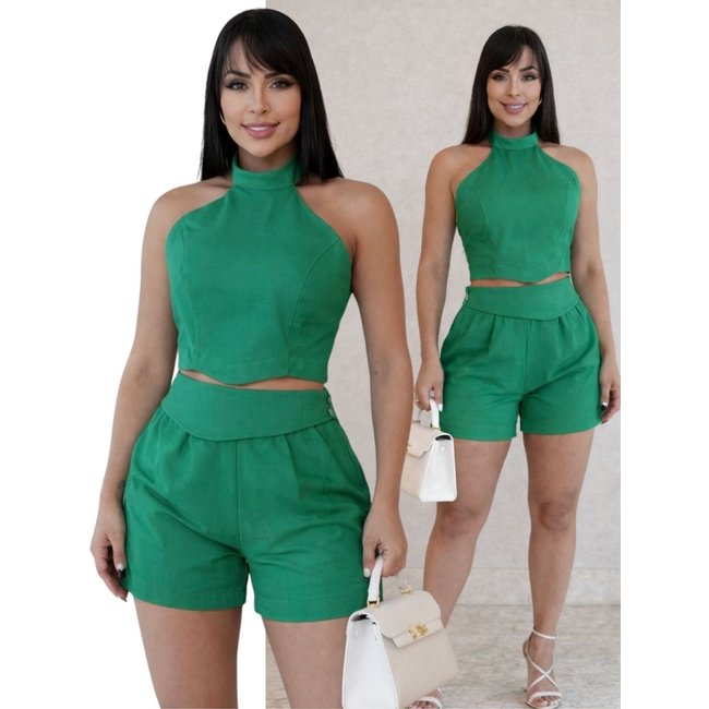 Conjunto Alfaiataria Divina Gata Cropped e Shorts - VERDE NV