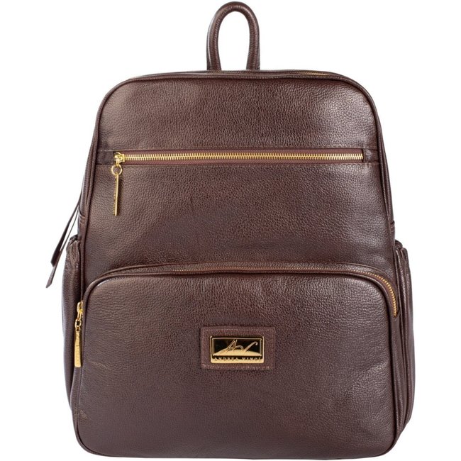 Mochila grande de couro liso Zooey - Café