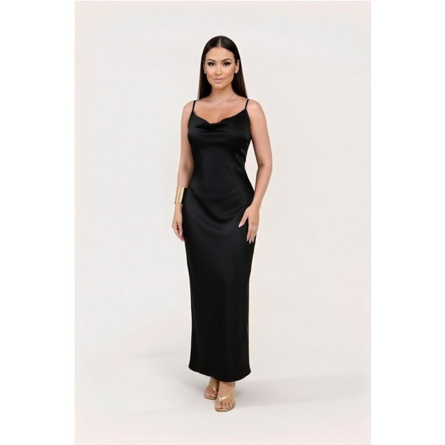Vestido Midi D Bell Outlet Fashion Acetinado Liso Preto