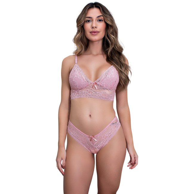 Kit 2 Conjuntos de Lingerie Sexy Todo em Renda Sutiã Sem Bojo Forrado Luxo