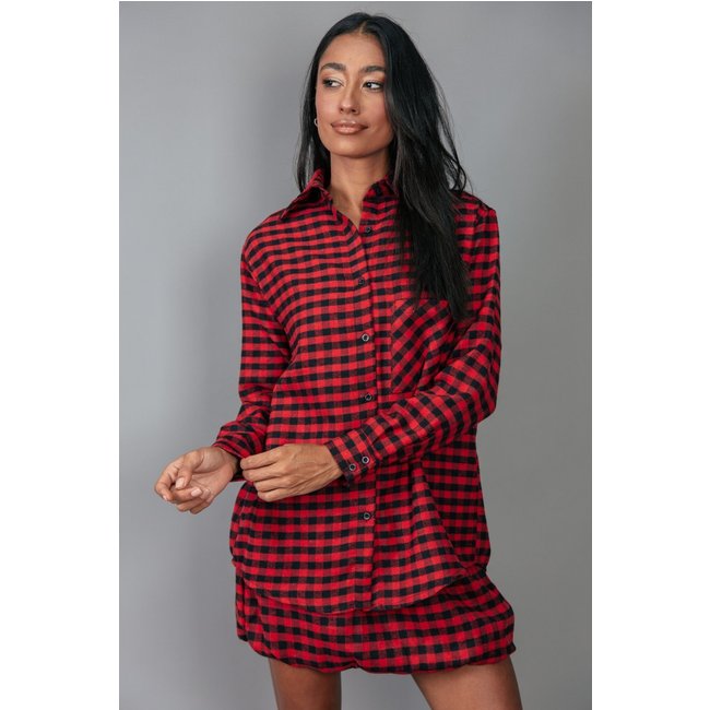 Camisa Ampla De Flanela Xadrez Vichi Vermelho marinaegabriella