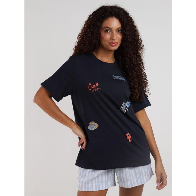 Blusa Com Bordados Manga Curta Autentique Feminina MARINHO