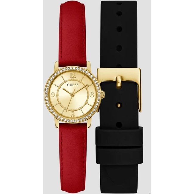 Relógio Redondo Cristais Troca Pulseira Vermelho