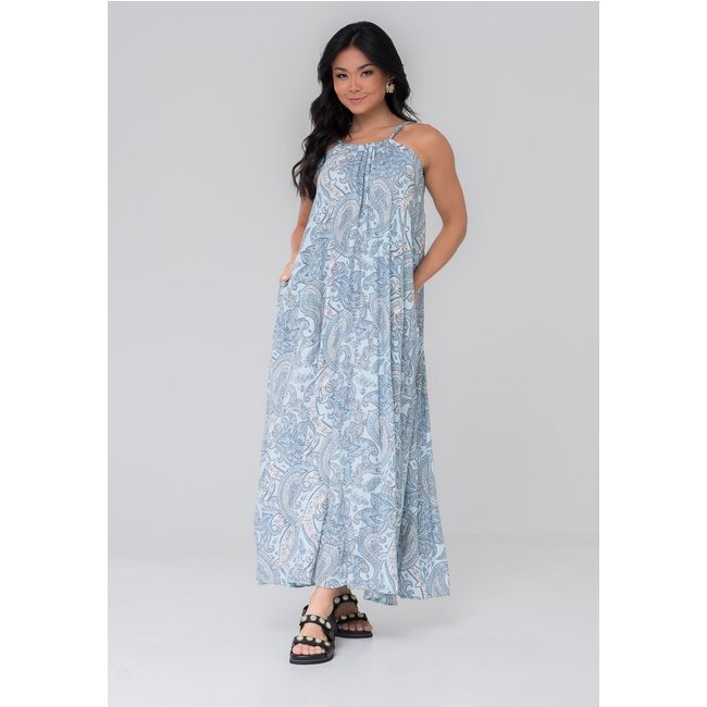 Vestido Aura Ohana Viscolinho Paisley Azul