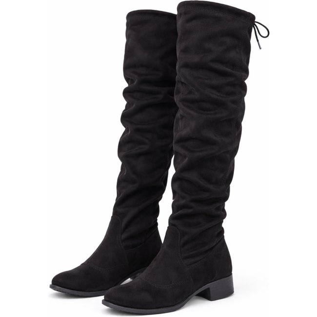 Bota Over Knee Feminina Cano Alto Longo Camurça Strech BIco Fino Confortável Preta
