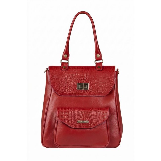 Mochila de couro croco Joanna - Vermelho