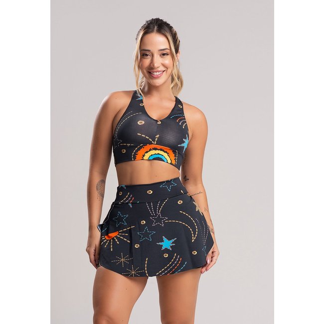 Short Saia MVB Modas Tapa Bumbum Fitness Suplex Estampado Cosmic