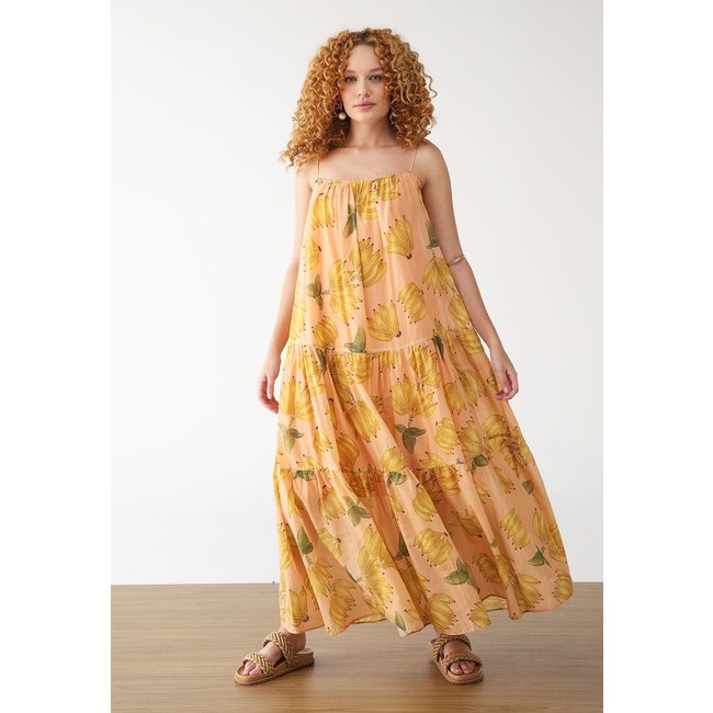 Vestido FARM Longo Banana Prata Coral