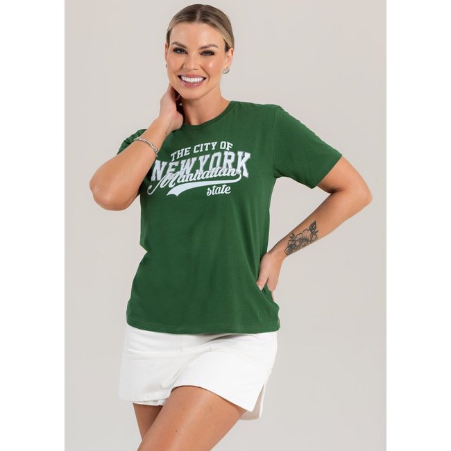 Camiseta Feminina Cianitas Verde Estampa Manhattan