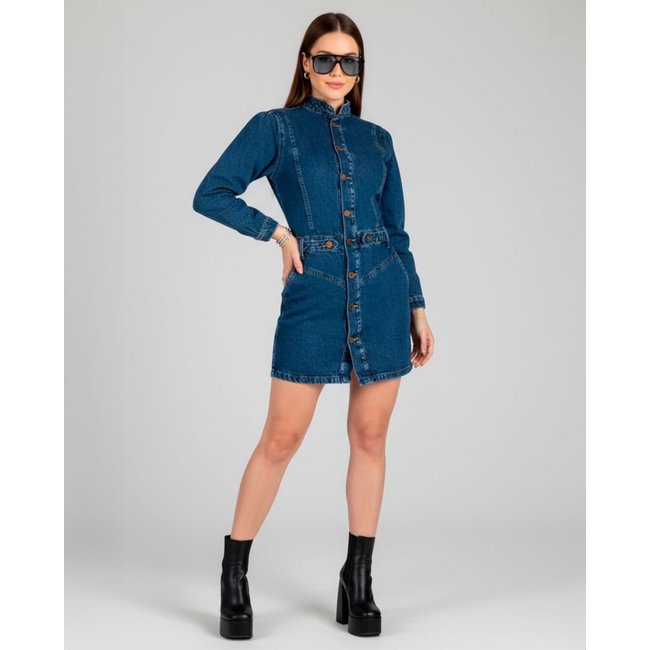 Vestido Jeans Feminino Curto 24703 Escura Consciência