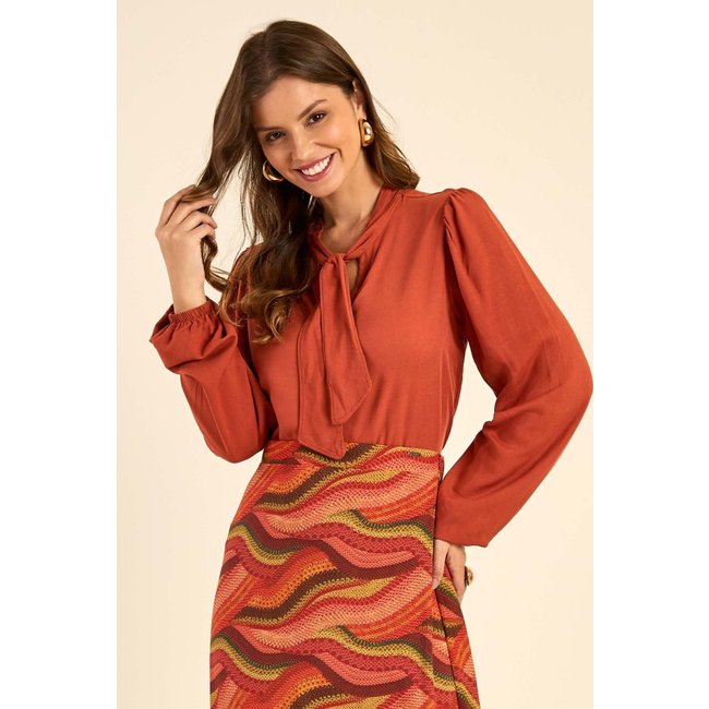 Blusa Feminina Gola Laço Marialícia Marrom