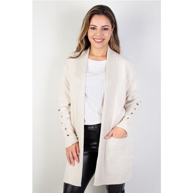Cardigan alongado bolsos e botões na manga 81213 - Cru